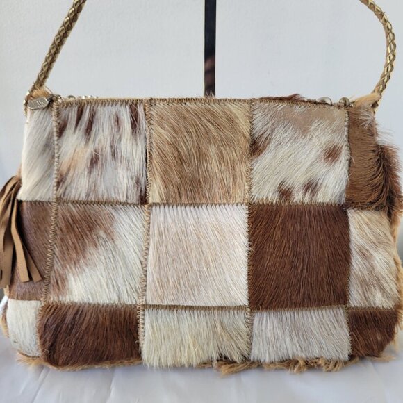 ibBan Anthropologie Hair on Hide Embellished Crossbody Bag w/ Braided Strap - Picture 5 of 16